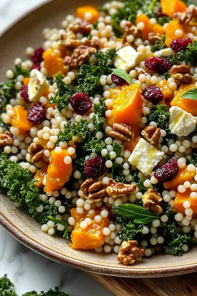 Autumn Pearl Couscous Salad featuring seasonal vegetables and herbs