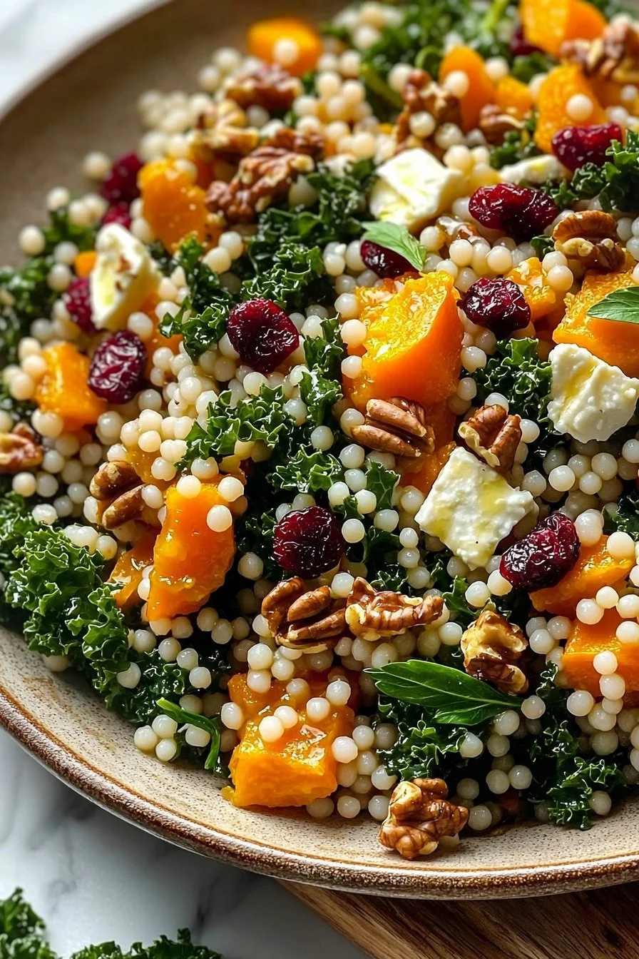 Autumn Pearl Couscous Salad featuring seasonal vegetables and herbs