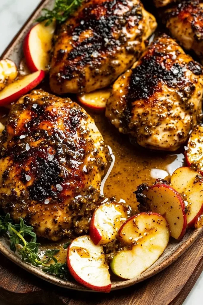 Baked Apple Honey Dijon Chicken served with fresh vegetables