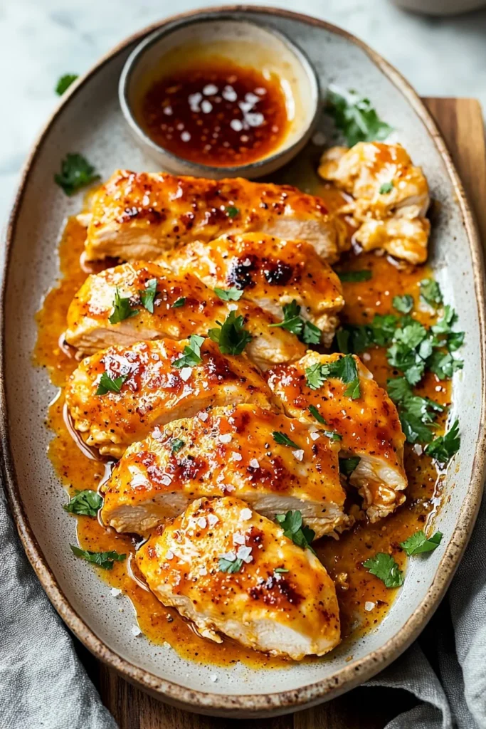 Savory Bang Bang Chicken Bake served in a dish with toppings and garnishes.