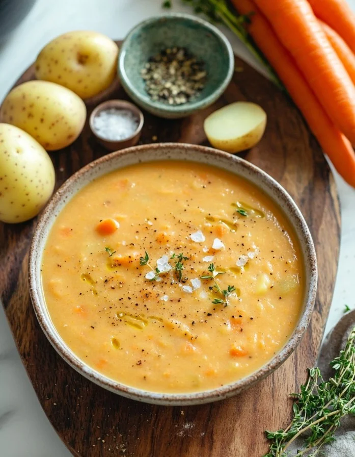 Carrot Potato Soup Blended Smooth with Warm Spices