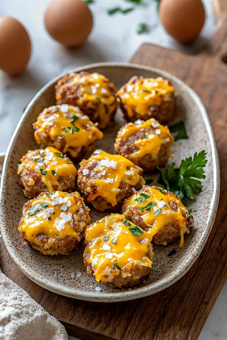 Delicious Cheesy Sausage Hashbrown Bites served on a platter