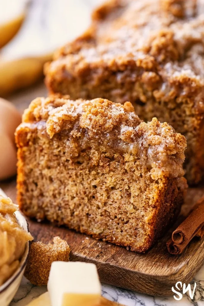 Cinnamon Crunch Banana Bread topped with a crumbly cinnamon topping