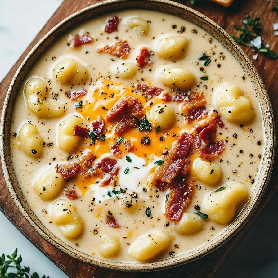 Creamy Bacon Cheddar Gnocchi Soup