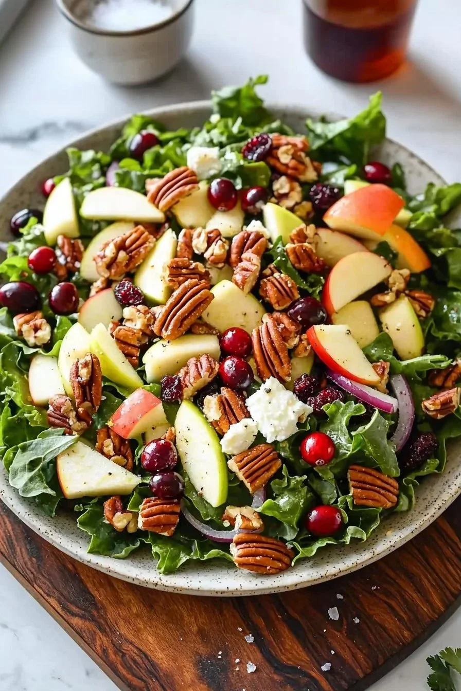 Crisp apple cranberry pecan salad with vibrant colors and ingredients
