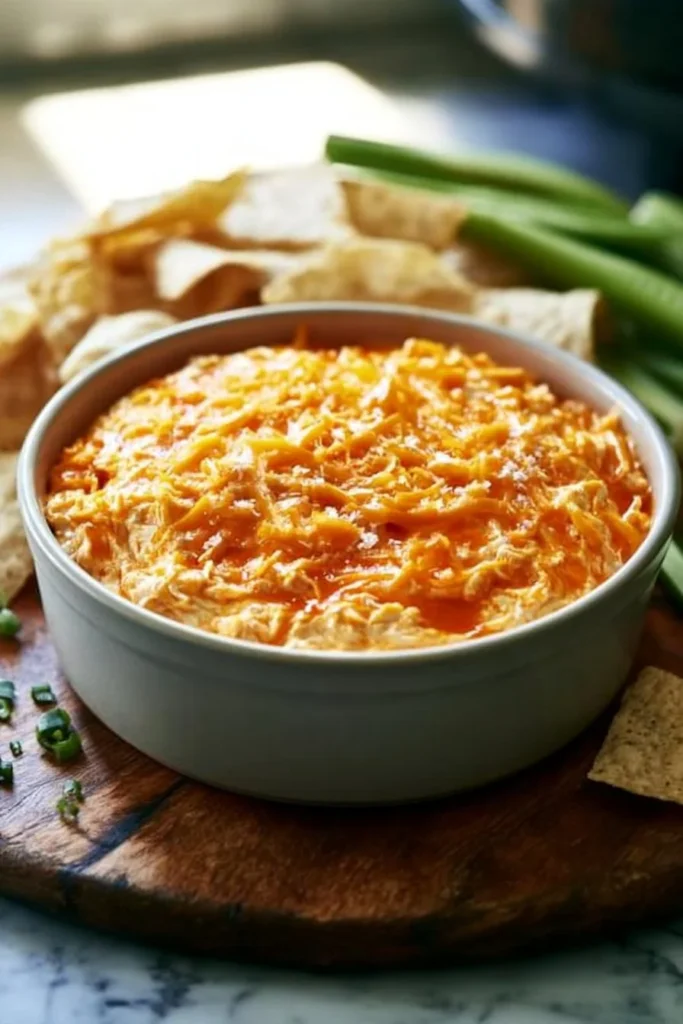 Crockpot Buffalo Chicken Dip served warm for game day celebration.