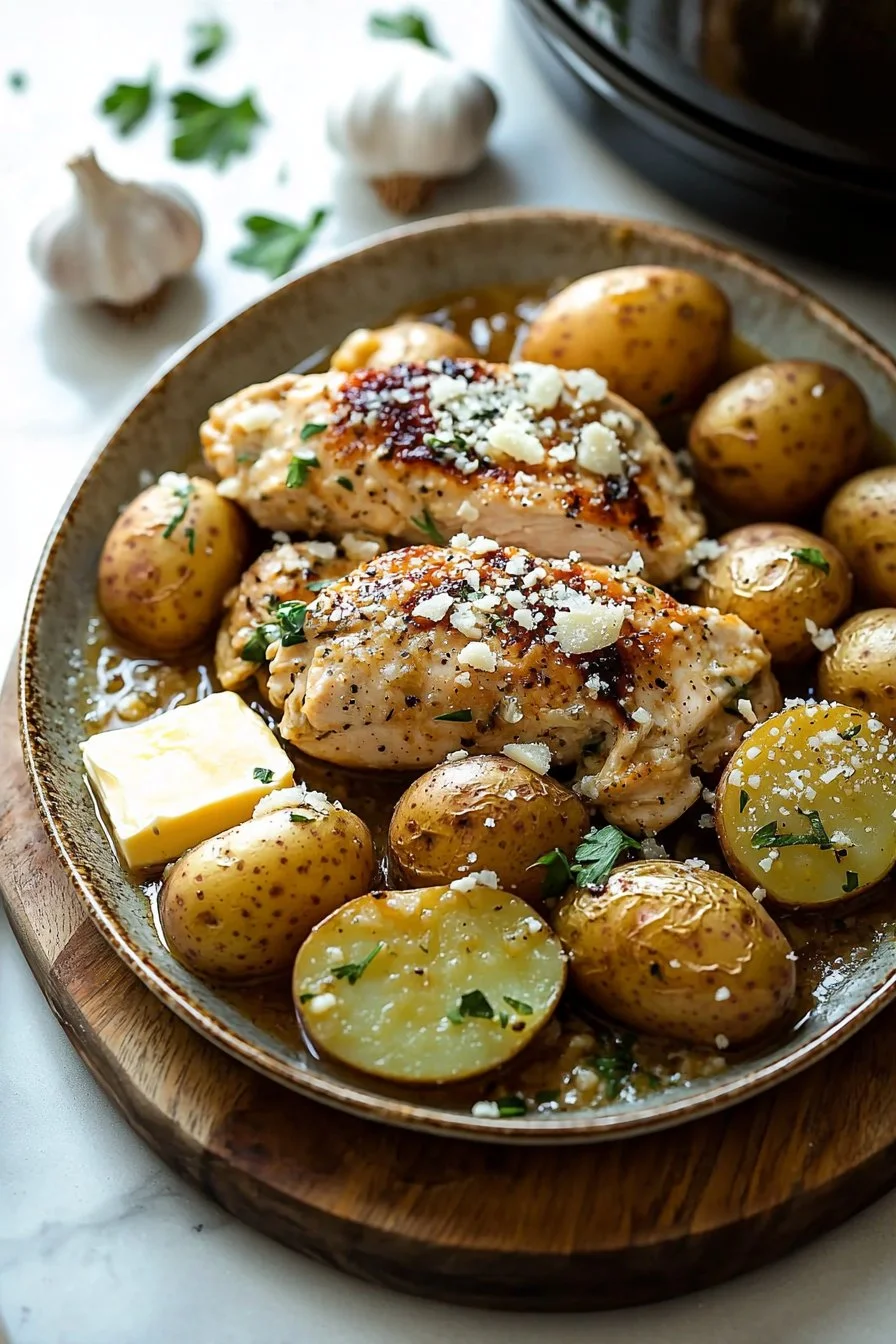 Crockpot Garlic Parmesan Chicken and Potatoes