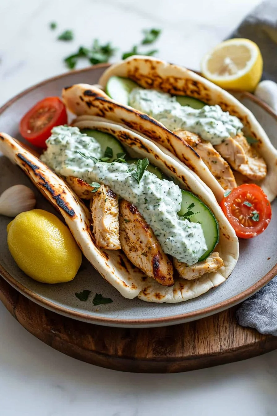 Crockpot Greek Chicken Pitas with Tzatziki