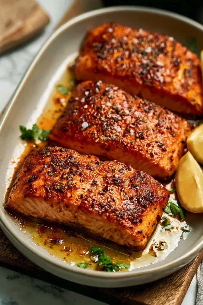 Crispy air fryer salmon fillets cooked to perfection ready to serve