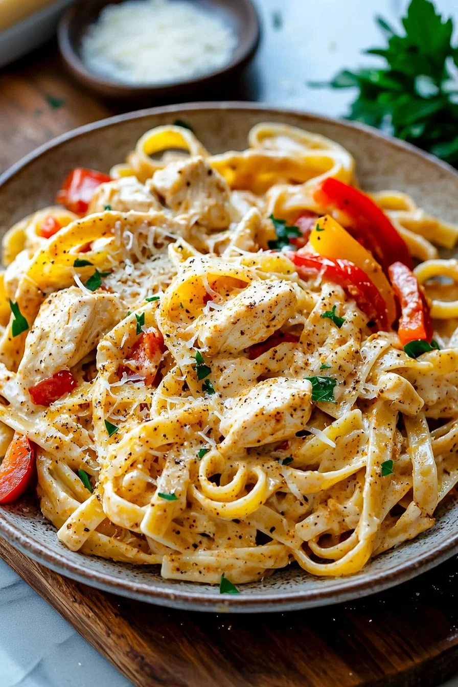 Bowl of creamy Cajun chicken pasta ready to serve in a one-skillet meal.
