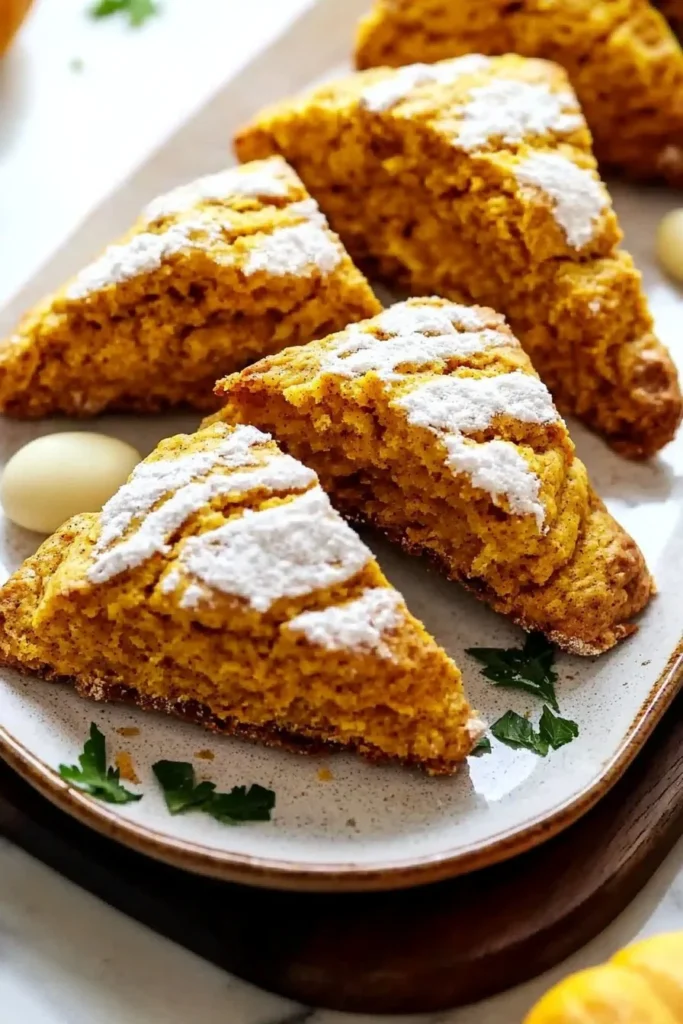 Delicious homemade easy pumpkin scones on a plate.