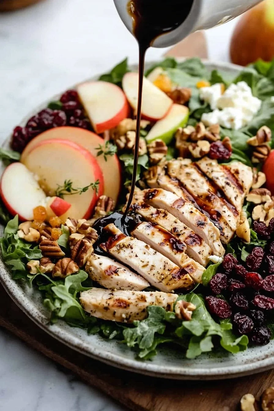 Delicious Fall Harvest Salad with Chicken and seasonal ingredients