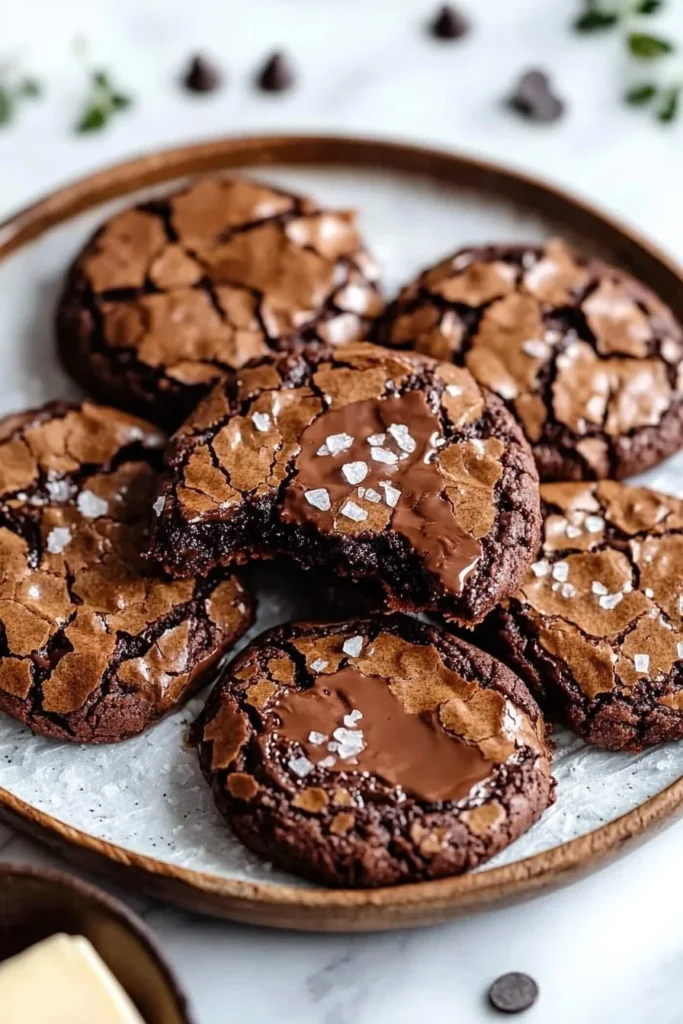 Fudgy chewy brookies, delicious brownie cookies showcased on a rustic wooden table.