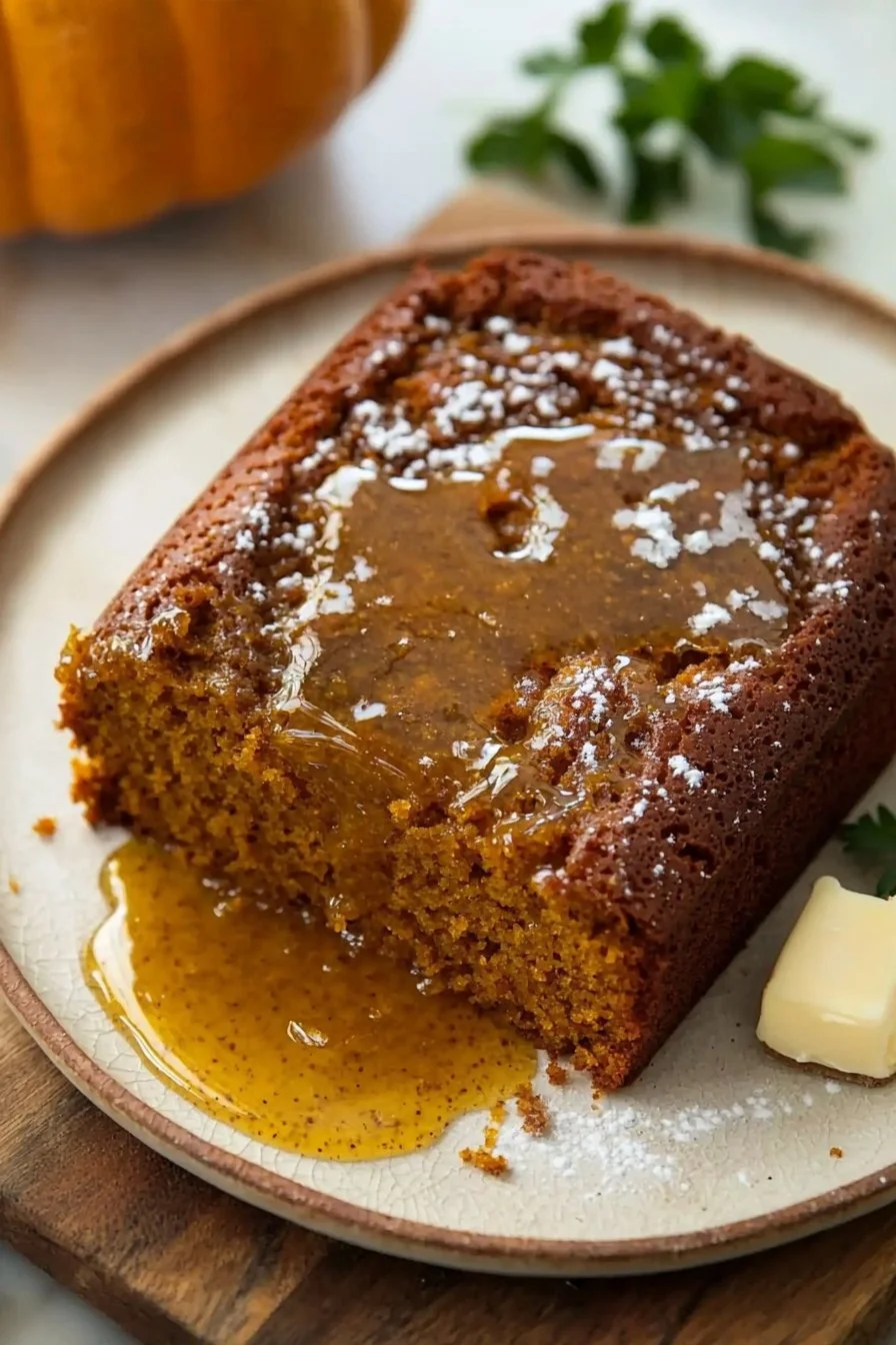 Delicious Honey Butter Pumpkin Cake topped with honey glaze