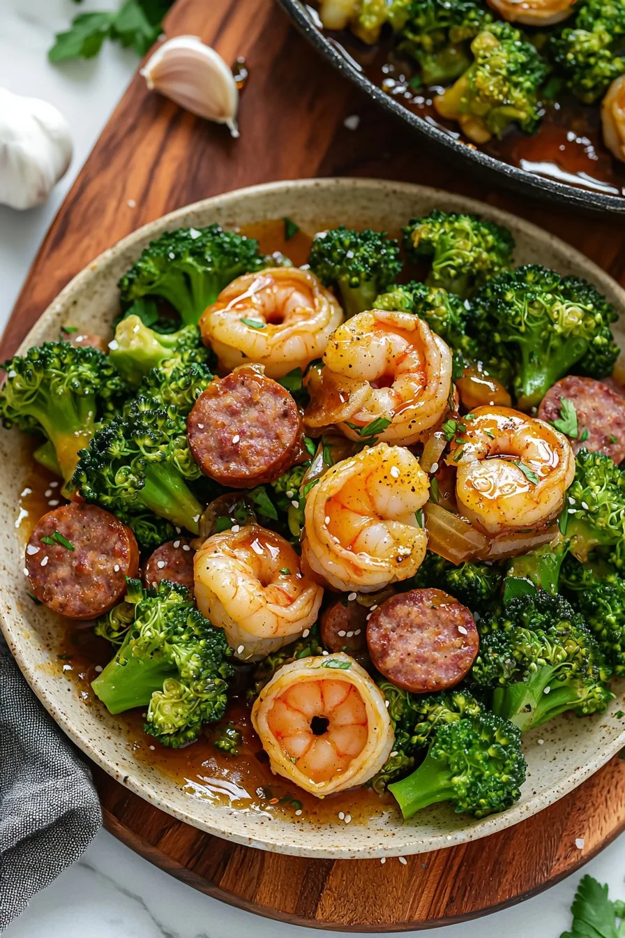 Honey Garlic Shrimp, Sausage and Broccoli