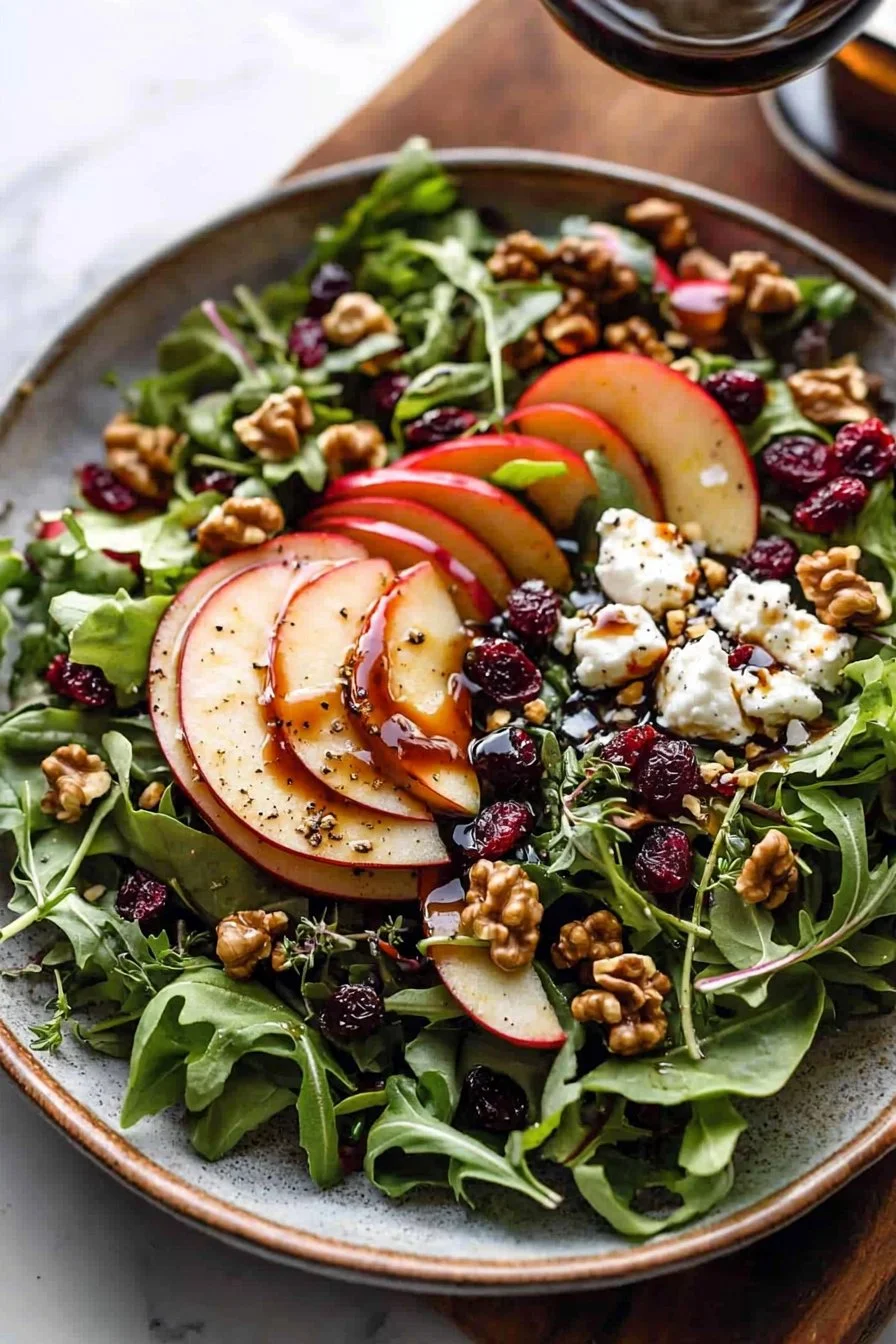 Honeycrisp apple and feta salad with mixed greens and walnuts