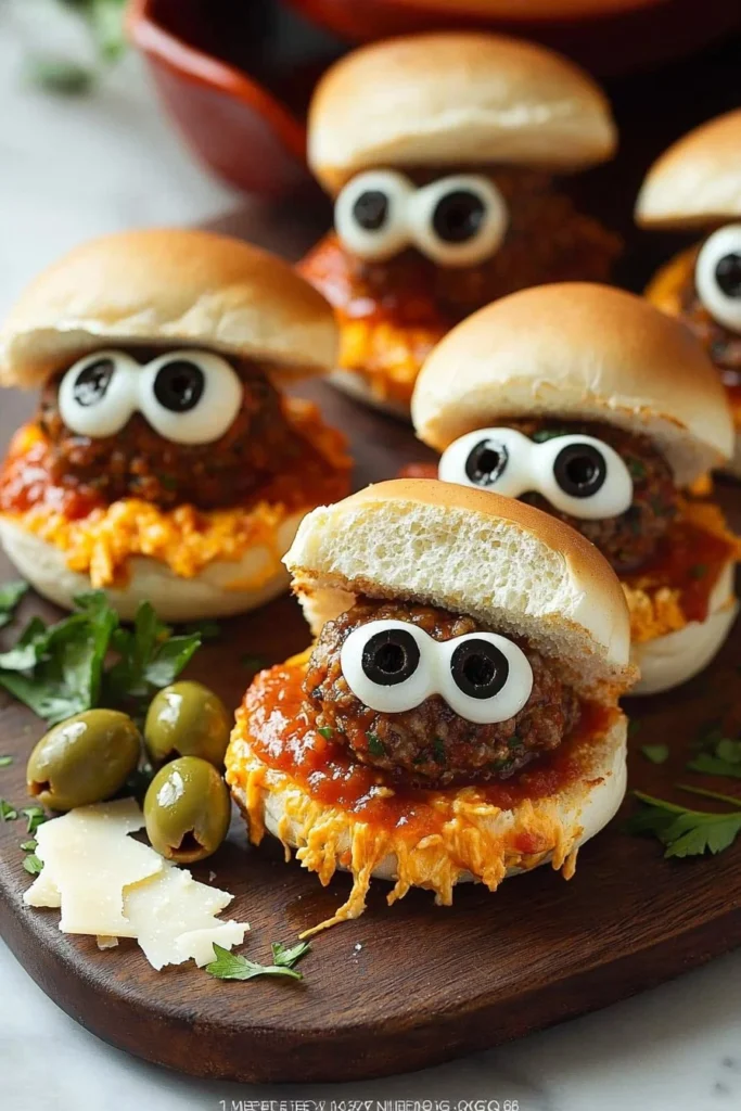 Delicious Monster Meatball Sliders perfect for Halloween party snacks