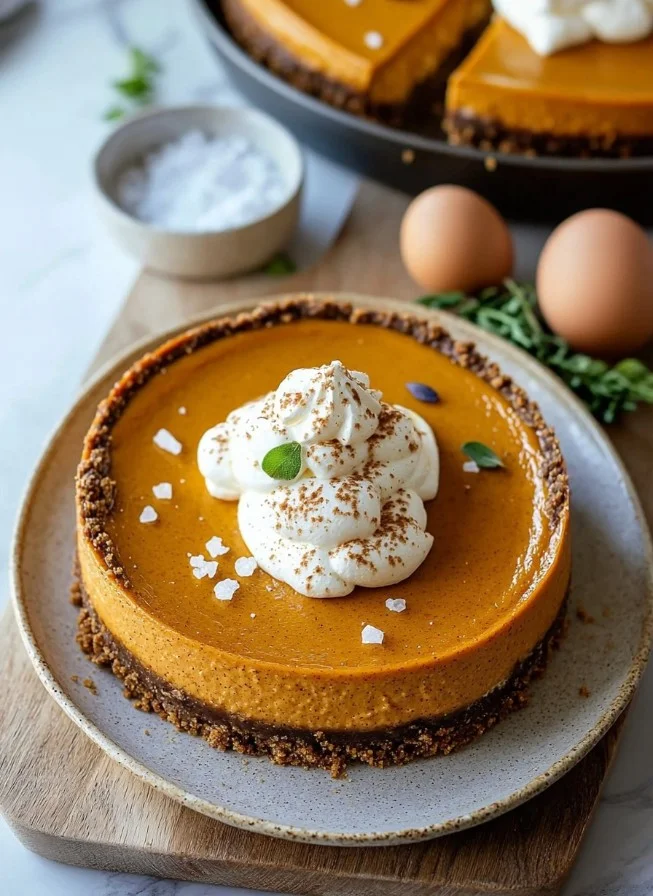 Pumpkin Cheesecake with a Graham Crust and Silky Spiced Filling