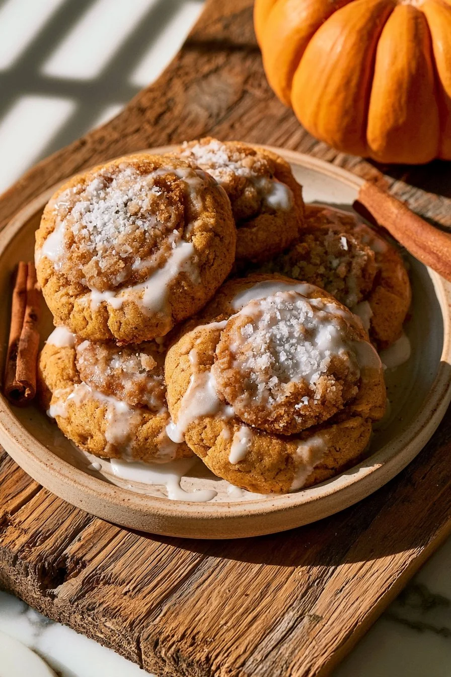 Delicious Pumpkin Coffee Cake Cookies with a cinnamon streusel center.