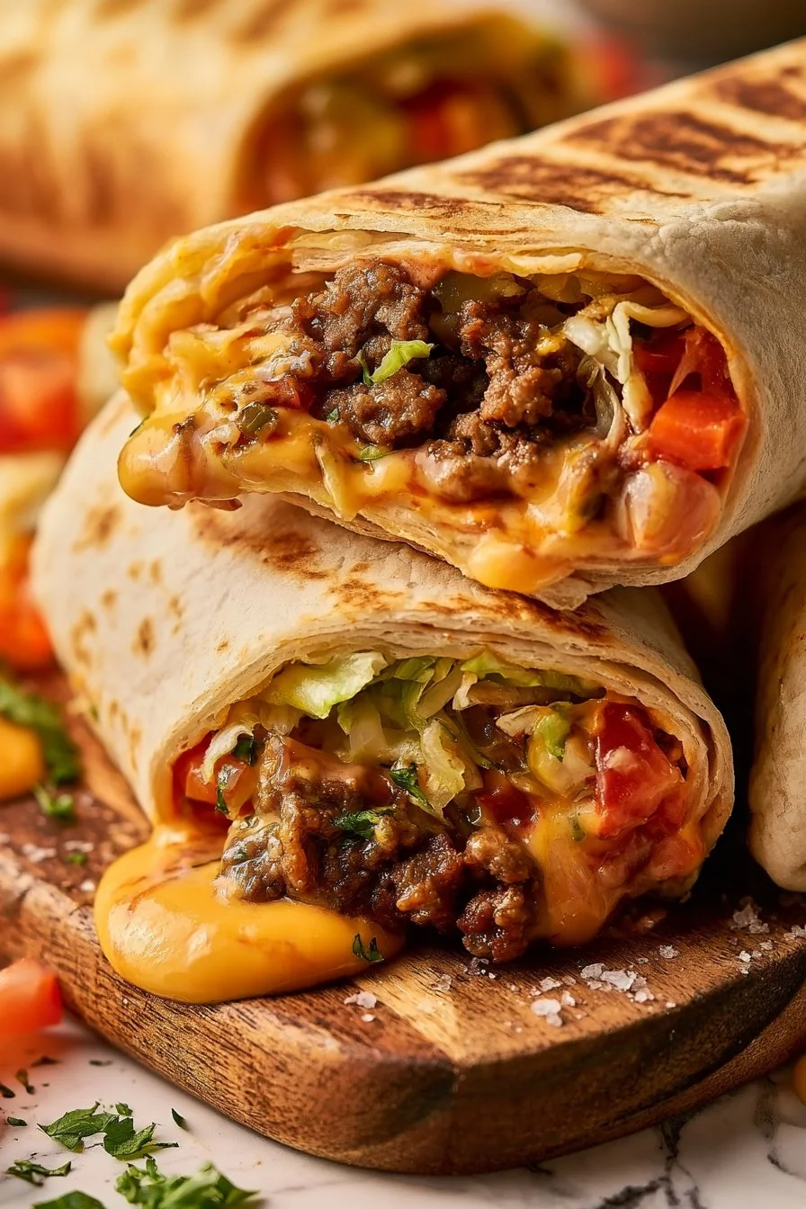 Cheeseburger Wraps Filled with Seasoned Ground Beef and Cheese